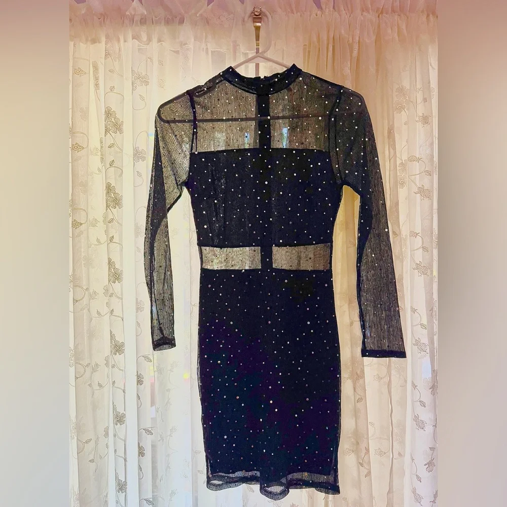 Sparkly Black Dress w/ mesh - shows belly, chest & arms. Beautiful. Worn once! - Picture 1 of 11